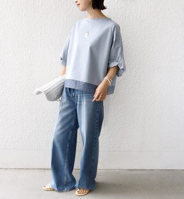 SHIPS for women「《一部追加予約》〈洗濯機可能〉袖 ツイスト デザイン シアー ドッキング TEE」|Tシャツ・カットソー|
