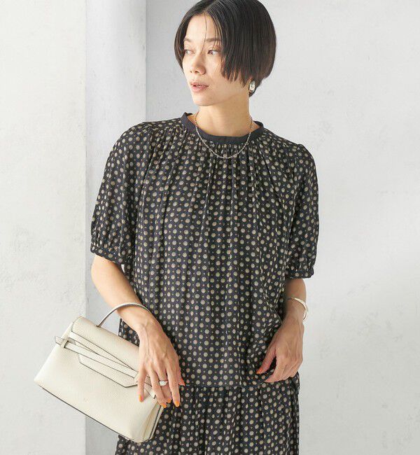SHIPS for women「《予約》〈手洗い可能〉プリント カッセン ギャザー 半袖 ブラウス」|シャツ・ブラウス|