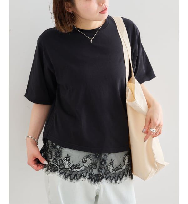 U by SPICK&SPAN「《追加予約》ハーフスリーブレースTEE」|Tシャツ・カットソー|