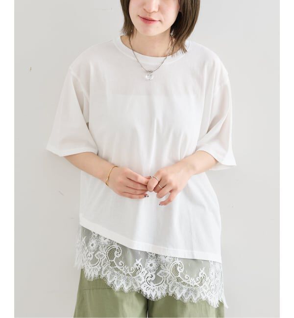 U by SPICK&SPAN「《追加予約》ハーフスリーブレースTEE」|Tシャツ・カットソー|