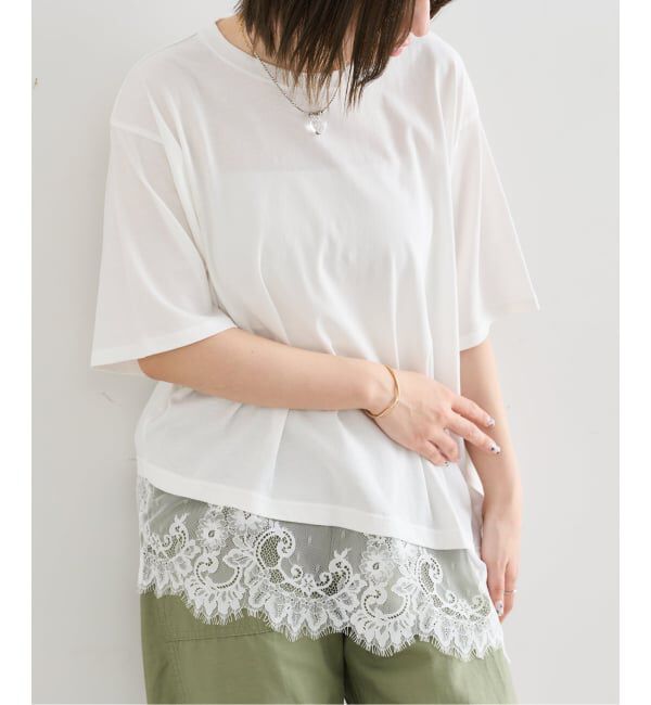 U by SPICK&SPAN「《追加予約》ハーフスリーブレースTEE」|Tシャツ・カットソー|