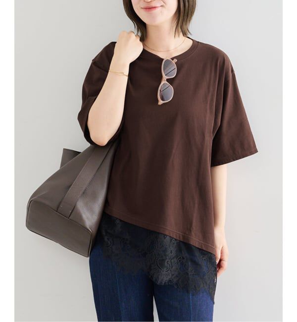 U by SPICK&SPAN「《追加予約》ハーフスリーブレースTEE」|Tシャツ・カットソー|