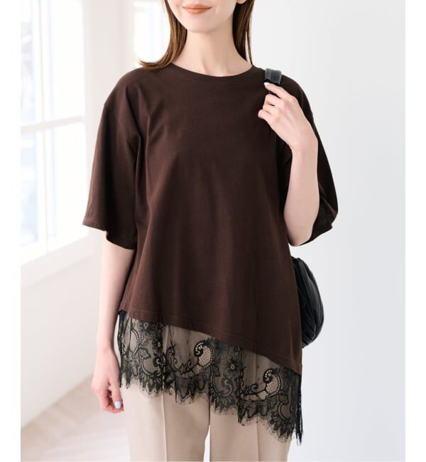 U by SPICK&SPAN「《追加予約》ハーフスリーブレースTEE」|Tシャツ・カットソー|ブラウン