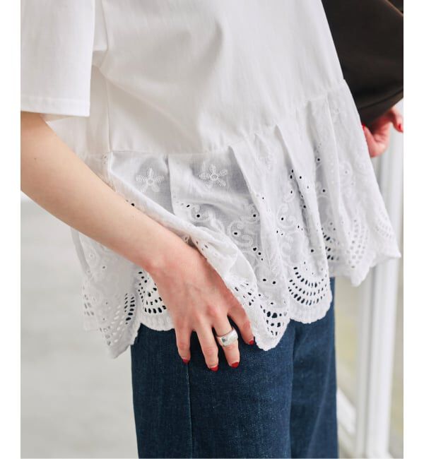 Spick and Span「《一部店舗+WEB限定 / 予約》カットワークレースペプラムTシャツ」|Tシャツ・カットソー|