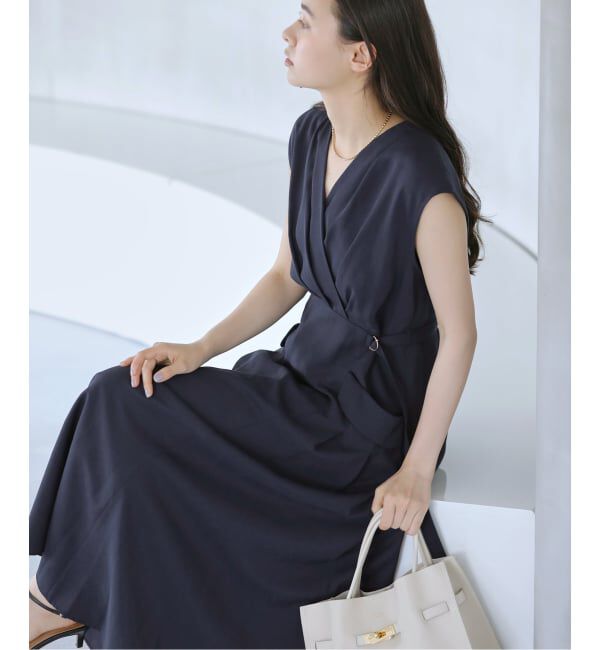  「《予約》【洗える】カシュクールポケットワンピース」|ワンピース|ネイビー