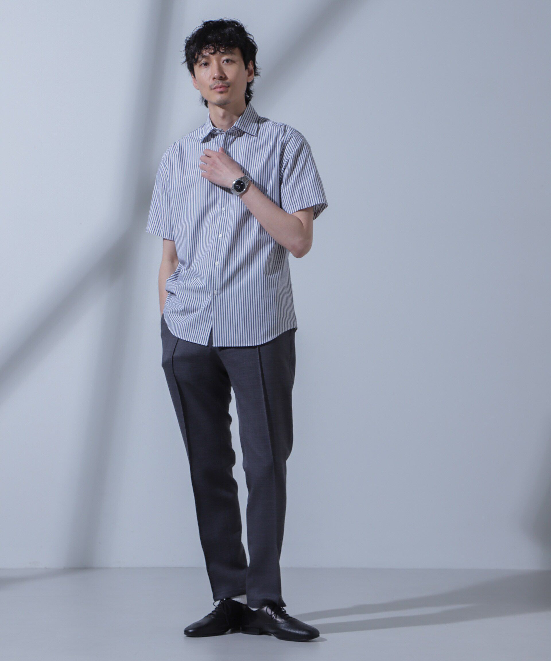 nano･universe「「N SHIRTS」AntiSoaked(R)汗染み防止セミワイドカラーシャツ半袖」|シャツ・ブラウス|パターン1