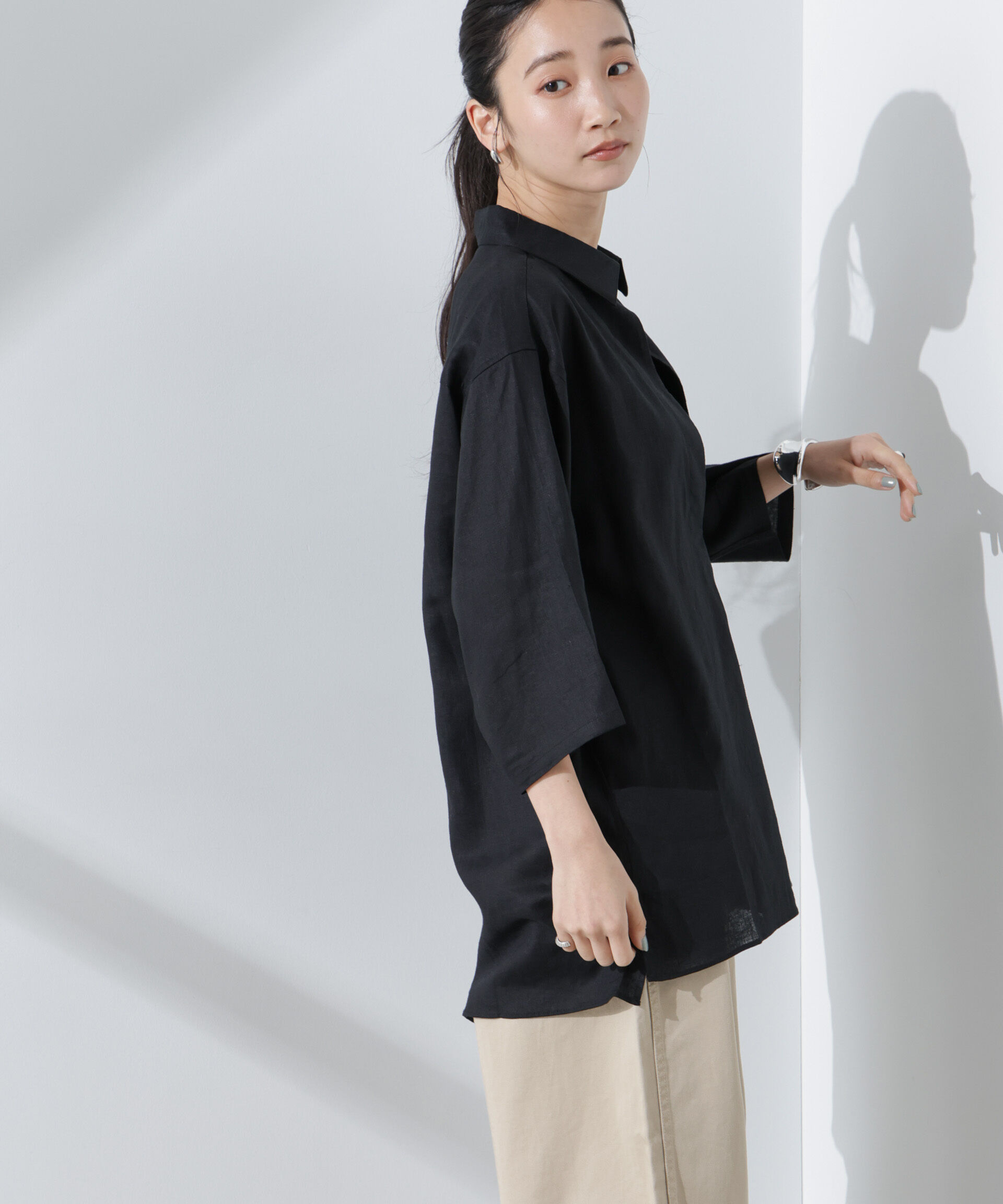 nano･universe「Anti Smell Linen プルオーバーVネックシャツ」|シャツ・ブラウス|