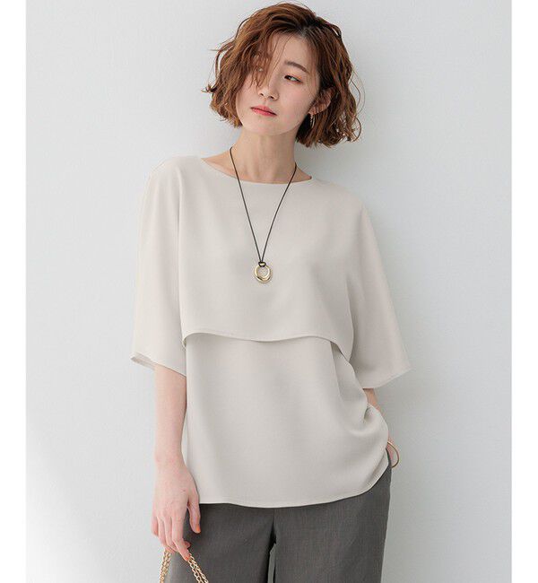 23区「【洗える】ストレッチジョーゼット レイヤー カットソー」|Tシャツ・カットソー|ベージュ系