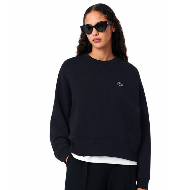 LACOSTE「クロップド丈 オーバーサイズクルーネックスウェット トレーナー」|スウェット・ジャージ|ブラック