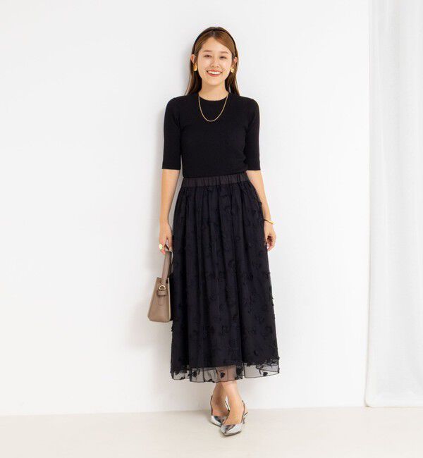 NOLLEY'S「ウォッシャブルチュール刺繍リバーシブルギャザースカート」|フレア|