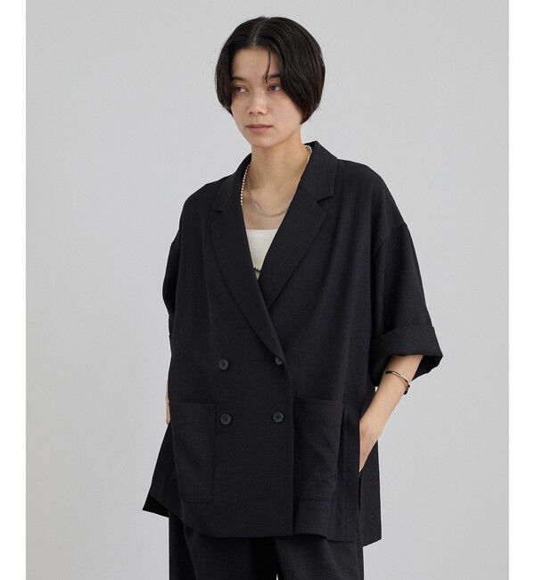 SALON adam et rope'「【WEB限定】リネンライクハーフスリーブジャケット / セットアップ対応」|テーラードジャケット|