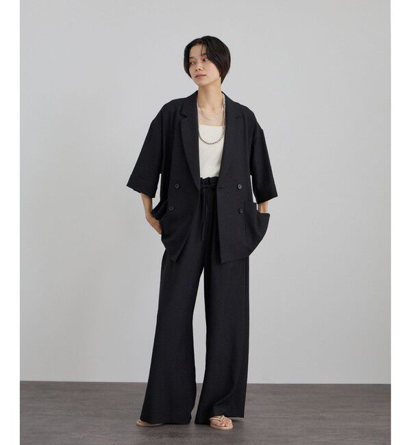 SALON adam et rope'「【WEB限定】リネンライクハーフスリーブジャケット / セットアップ対応」|テーラードジャケット|