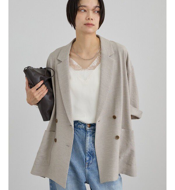 SALON adam et rope'「【WEB限定】リネンライクハーフスリーブジャケット / セットアップ対応」|テーラードジャケット|ベージュ(27)