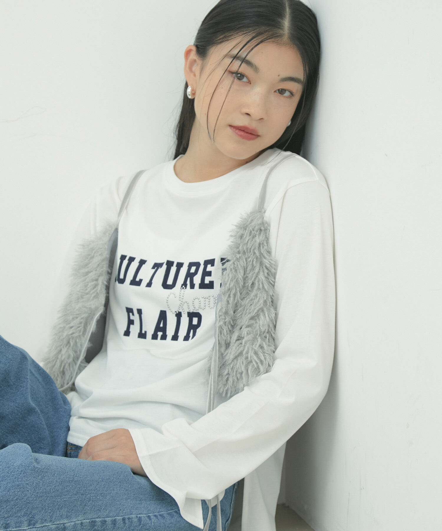 VIS「スタッズ&times;ロゴデザインロングTシャツ」|Tシャツ・カットソー|