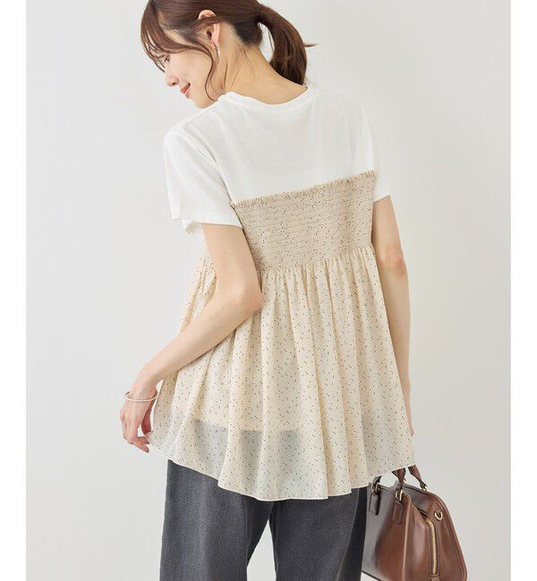 Rope&rsquo;Picnic「シャーリングドッキングハーフスリーブカットソー」|Tシャツ・カットソー|ブラック系(02)