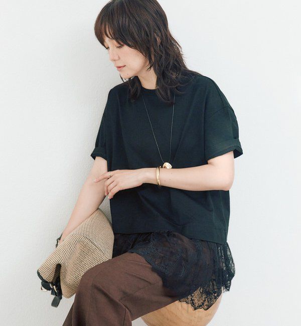 「予約【1枚で旬顔トップス】ヘムレースカットソー」|Tシャツ・カットソー|