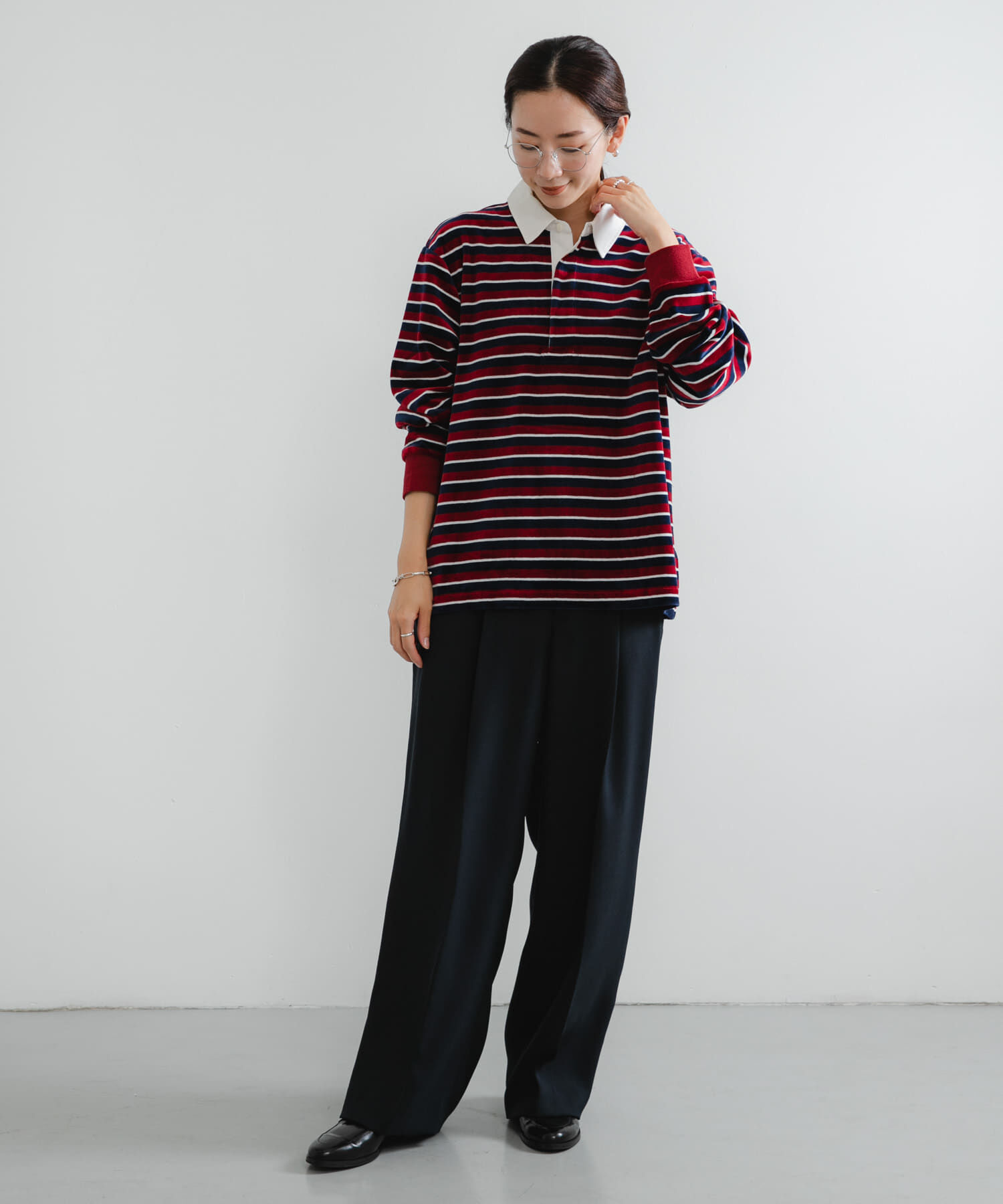 URBAN RESEARCH「『UR TECH』ベロアボーダーラガーシャツ」|Tシャツ・カットソー|