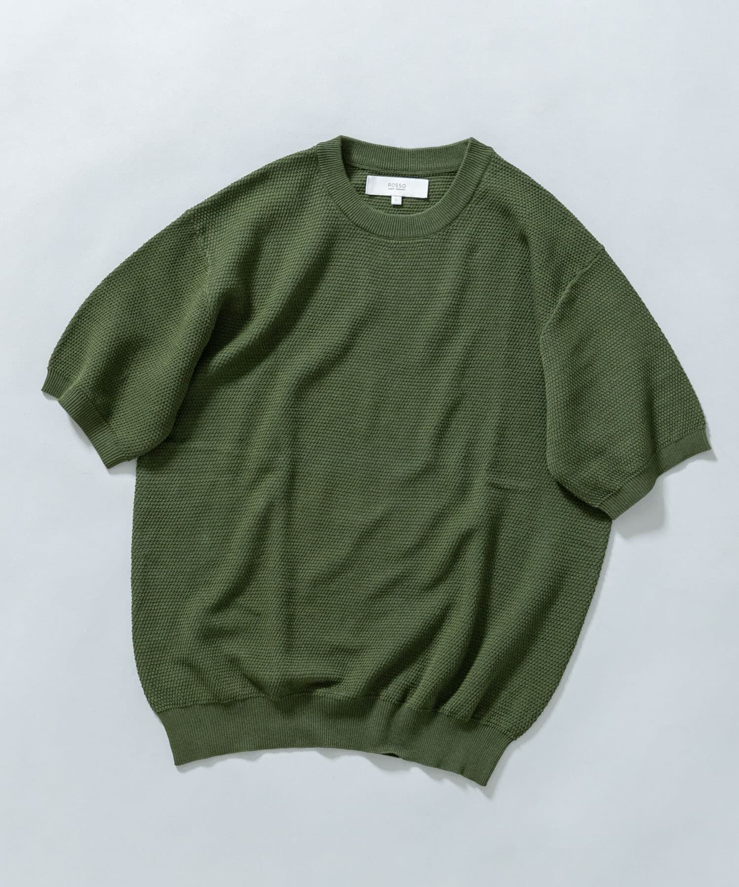 URBAN RESEARCH ROSSO「『WEB限定』変形カノコ半袖クルーネックニット」|ニット・セーター|カーキ