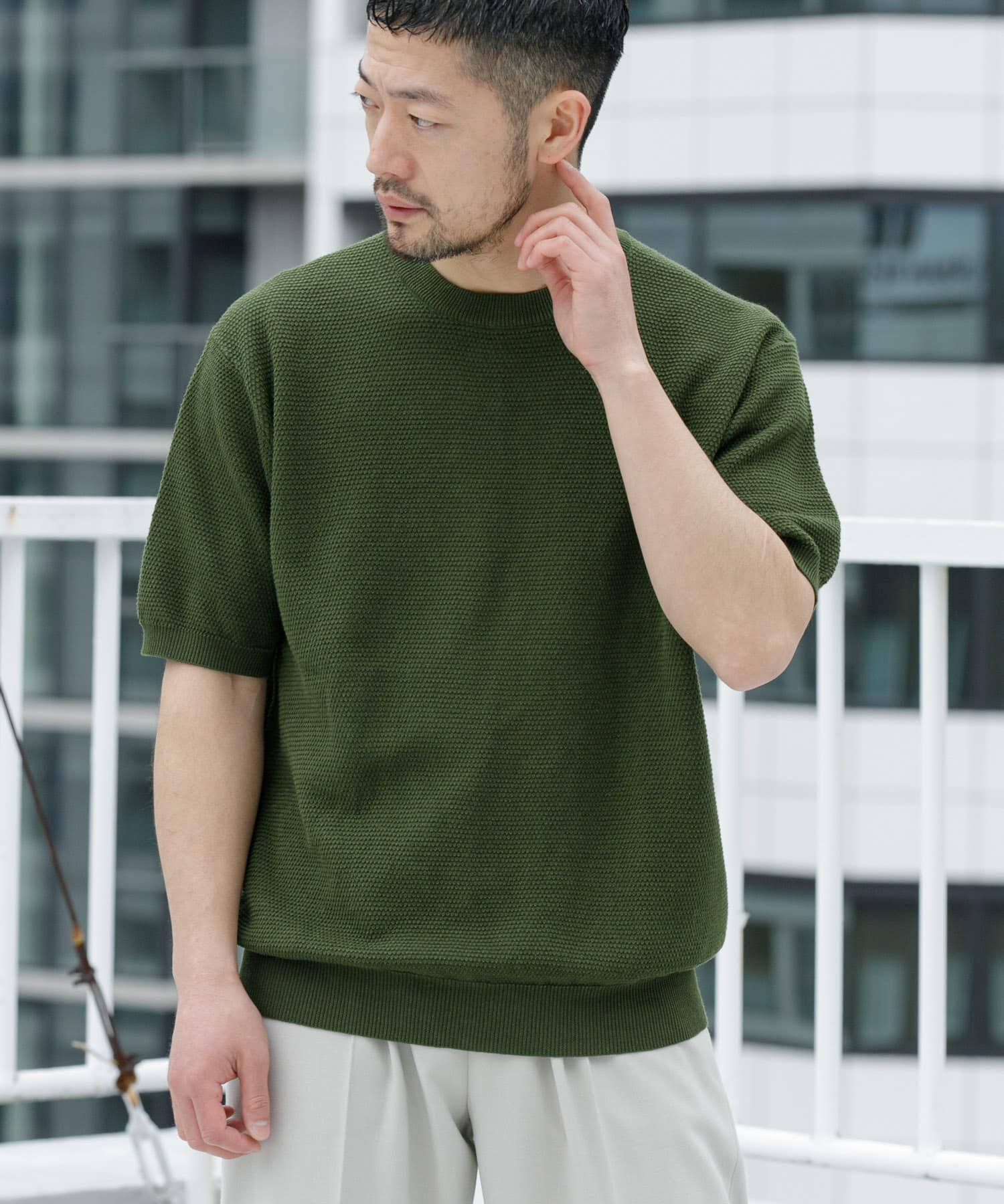 URBAN RESEARCH ROSSO「『WEB限定』変形カノコ半袖クルーネックニット」|ニット・セーター|