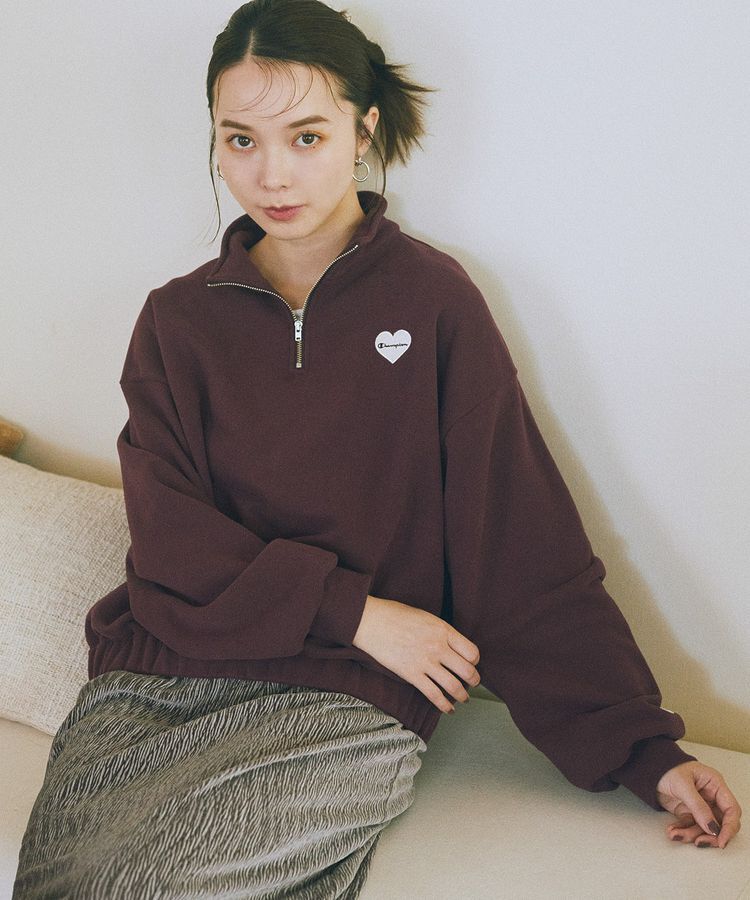 earth music&ecology「Champion&times;emaeハーフジップハートスウェット」|スウェット・ジャージ|ワイン