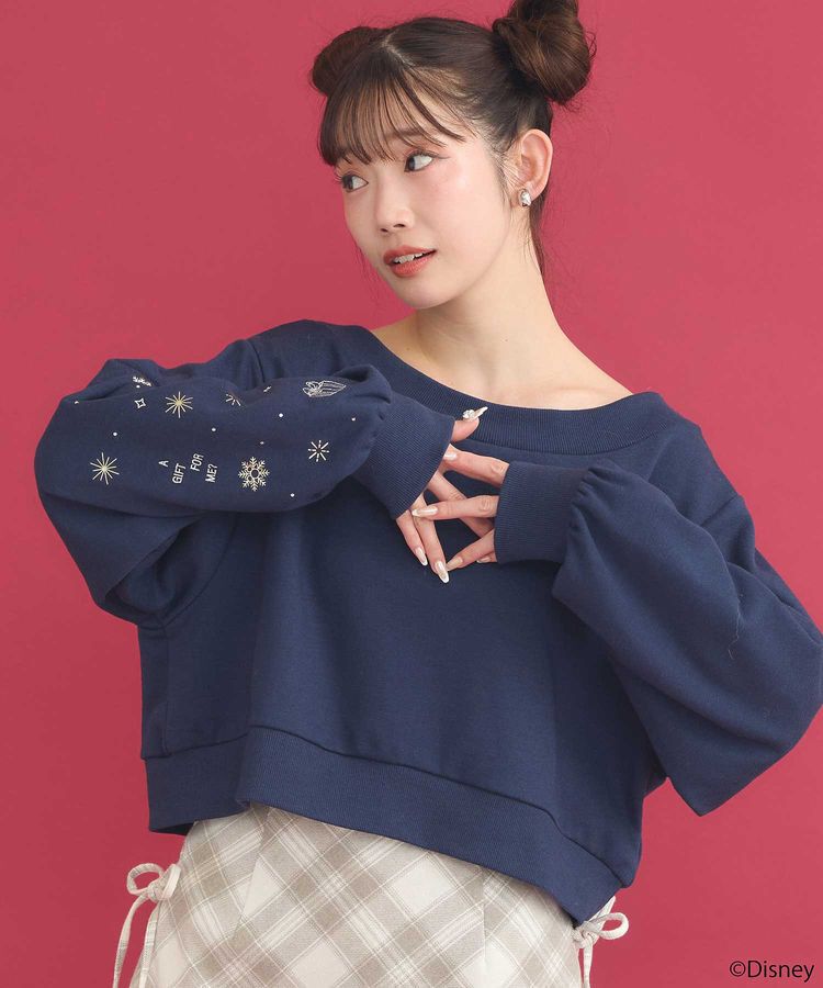 earth music&ecology「Disney/キラキラモチーフ刺繍オフショルスウェット」|スウェット・ジャージ|Navy