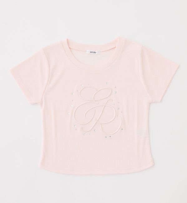  「ビジュー付きロゴ刺繍Tee」|プルオーバー|