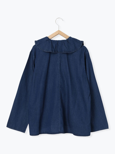 Samansa Mos2 blue「【ECO DENIM 】フリルブラウス」|シャツ・ブラウス|
