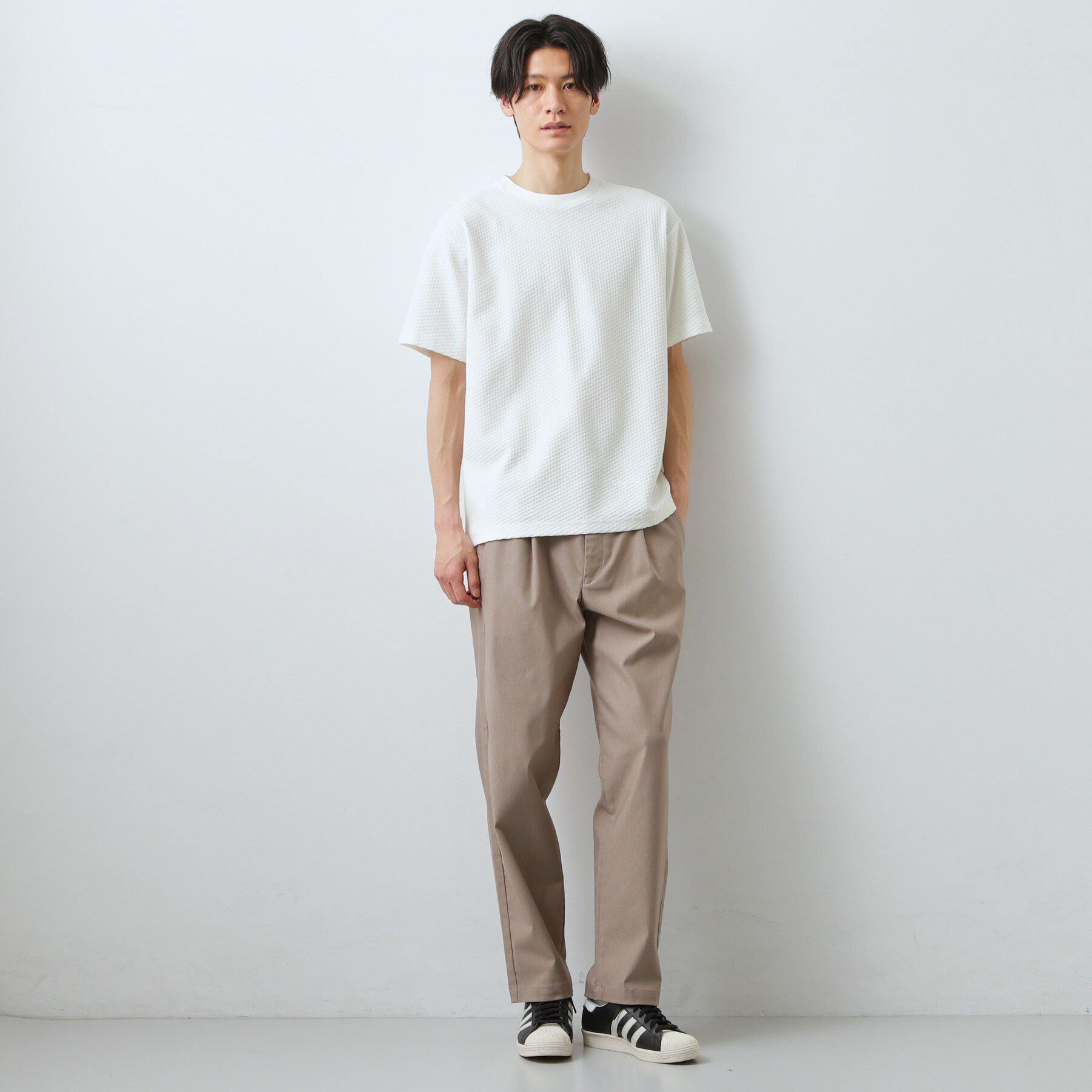 THE SHOP TK「【カジュアルすぎないキレイめTシャツ】ハニカム リンクス半袖Tシャツ 洗濯機OK」|Tシャツ・カットソー|