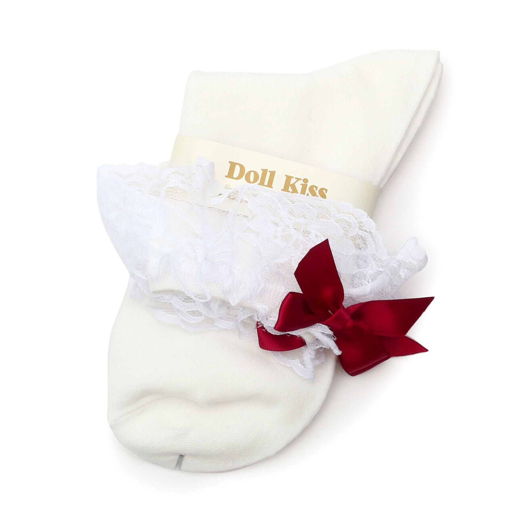 Doll Kiss「レース&times;リボン付きクルーソックス　靴下」|ソックス|ｱｲﾎﾞﾘｰ/ﾜｲﾝ(063)