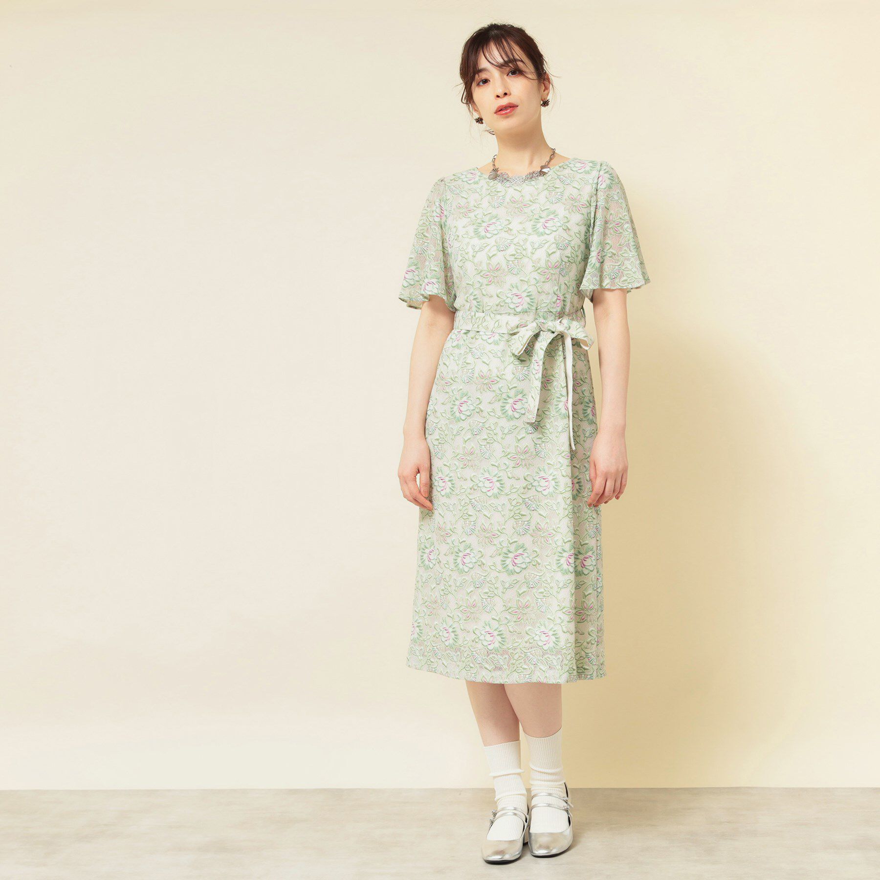 SunaUna「【オパール加工レース／リボン付き】フィット＆フレアワンピース」|ワンピース|