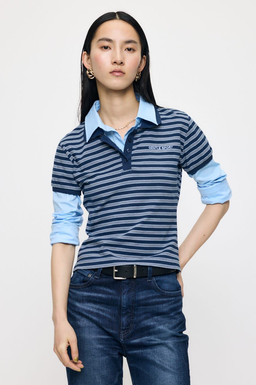 MOUSSY「SHIRT SLEEVE STRIPED POLO Tシャツ」|Tシャツ・カットソー|柄BLU5