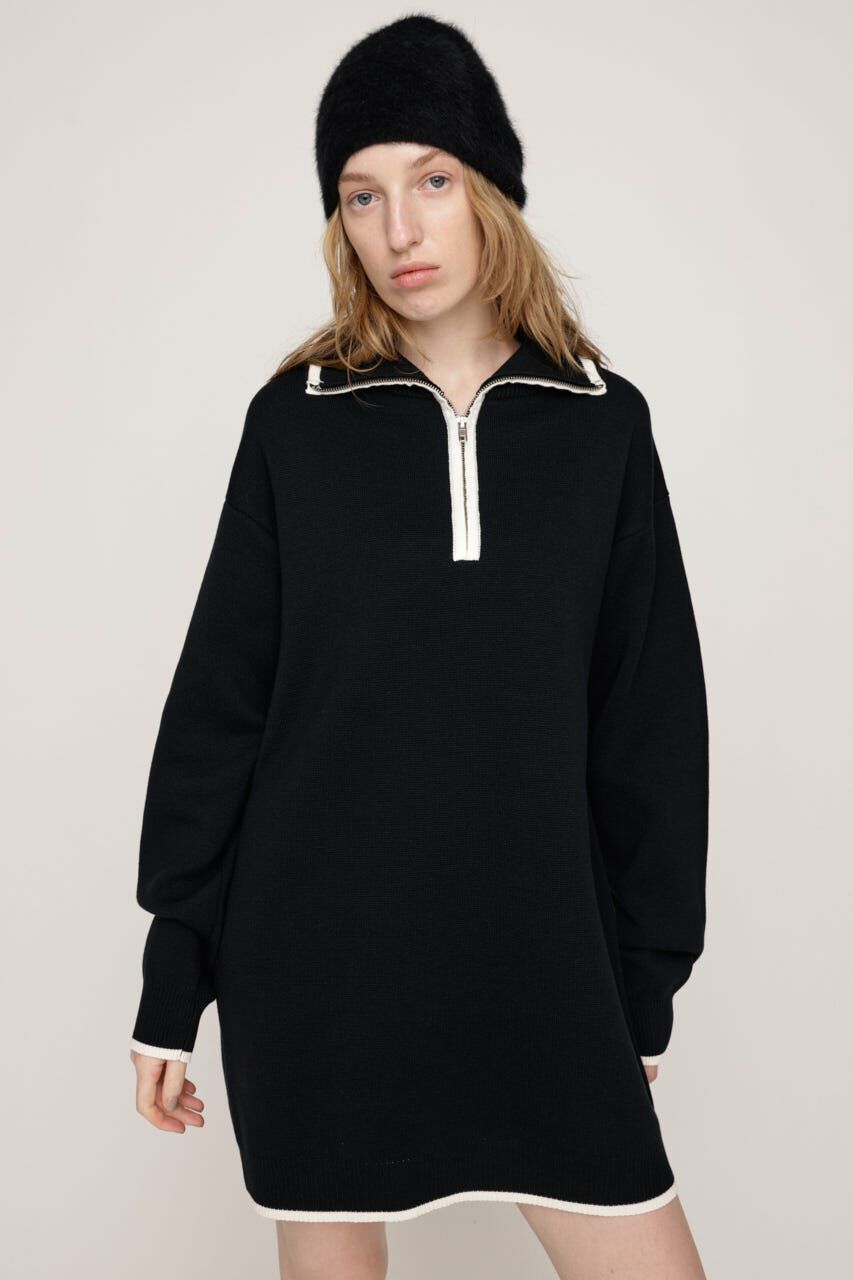 SLY「HALF ZIP HN KNIT ショートワンピース」|ワンピース|BLK