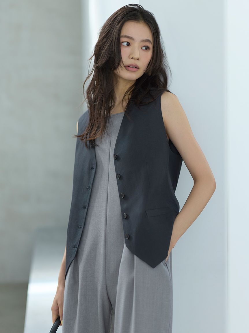 Mila Owen「後バックルリネン混ベスト」|ダウンベスト・ベスト|