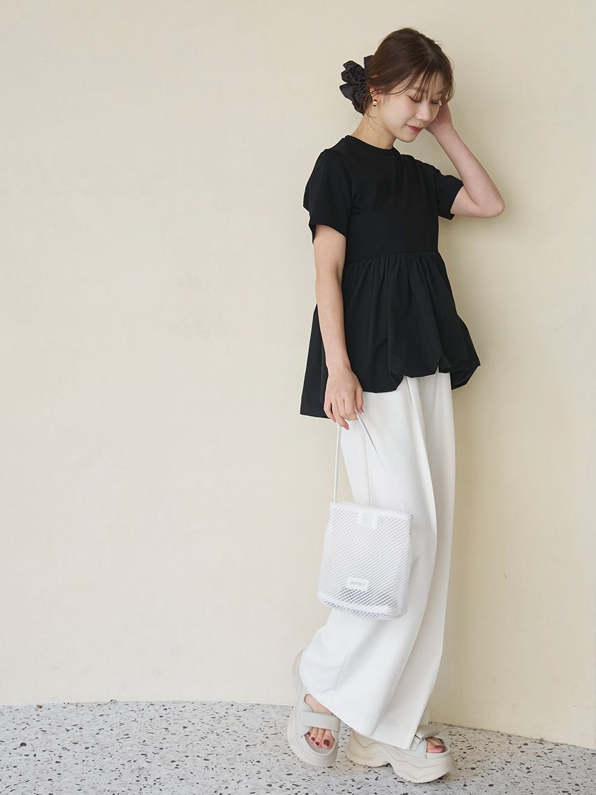 emmi atelier「emmiロゴウエストゴムテーパードパンツ」|チノ|