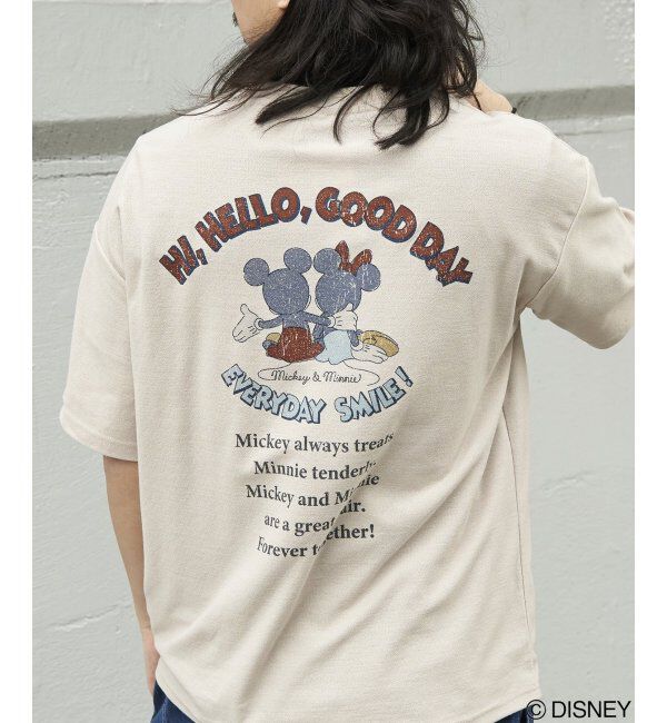 VENCE share style「梨地 ミッキーマウス＆ミニーマウス プリントTシャツ」|Tシャツ・カットソー|