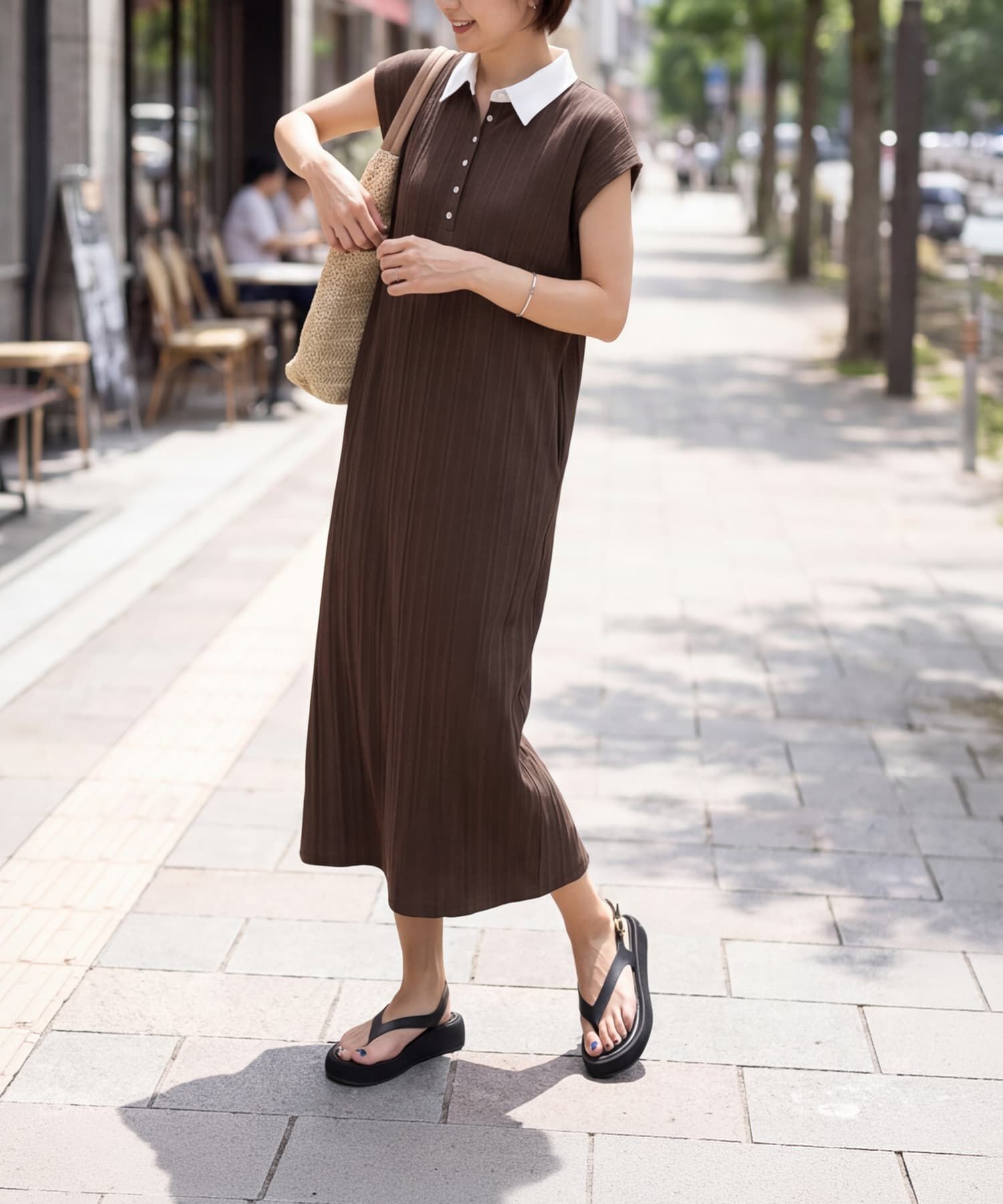 STYLE DELI「襟付きランダムリブカットソーワンピース」|ワンピース|