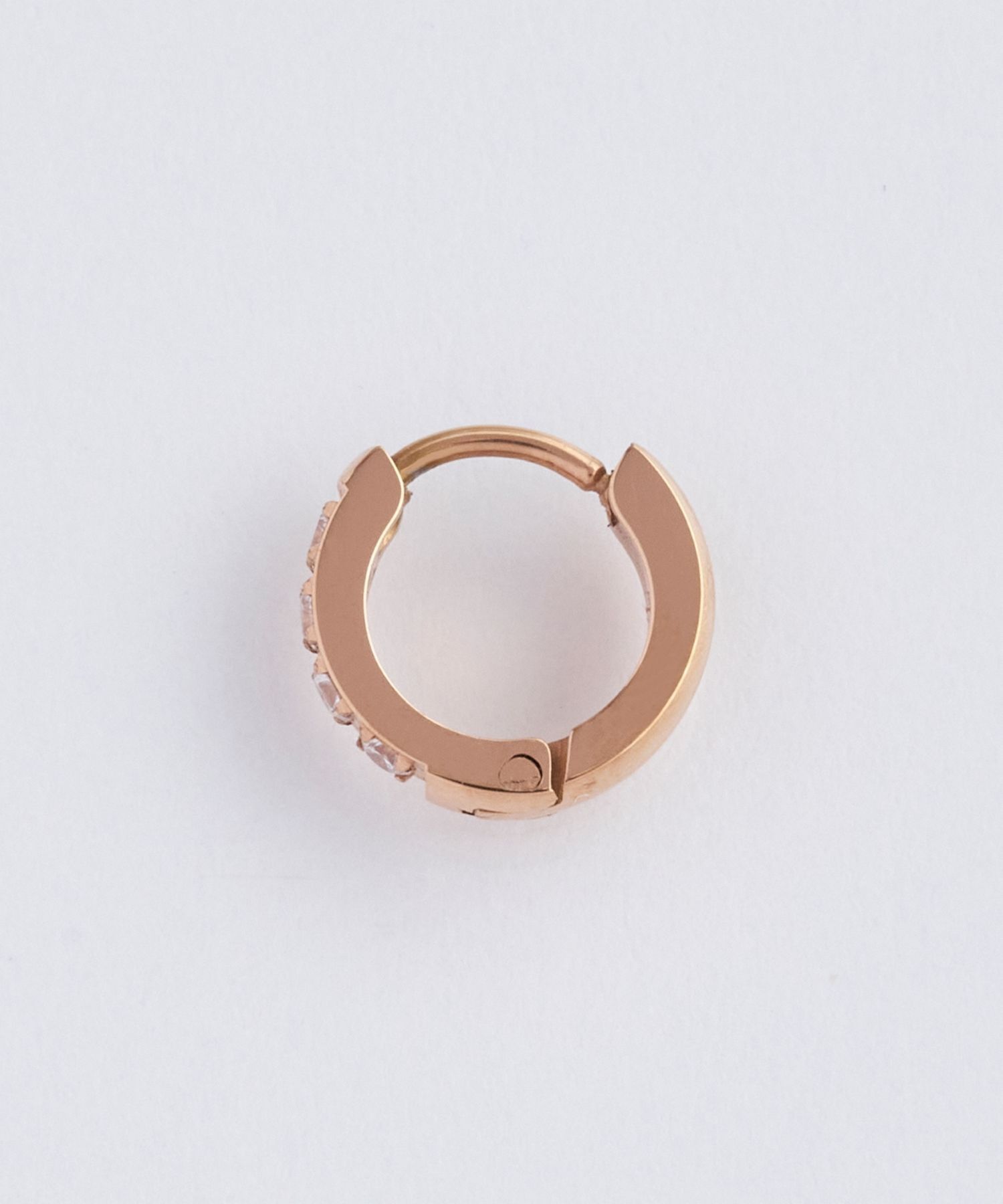 Phoebe「【金属アレルギー対応】ワンタッチビジューフープミニピアス(片耳)/サージカルステンレス ローズゴールド」|ピアス|