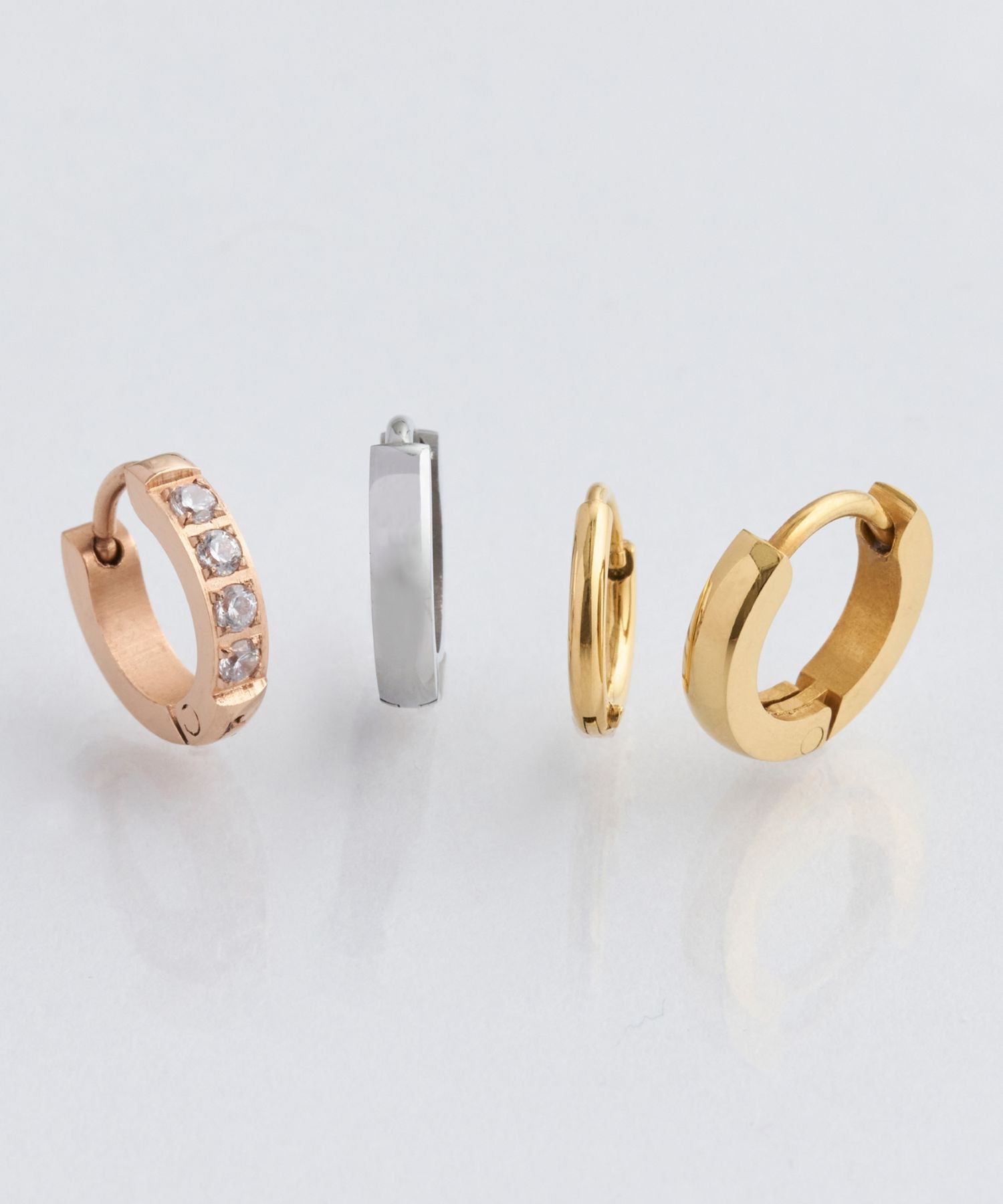 Phoebe「【金属アレルギー対応】ワンタッチビジューフープミニピアス(片耳)/サージカルステンレス ローズゴールド」|ピアス|