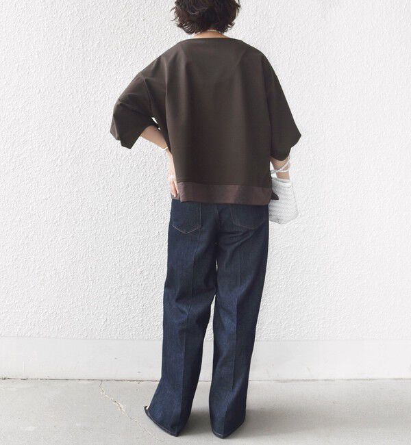 SHIPS for women「《一部追加予約》〈洗濯機可能〉袖 ツイスト デザイン シアー ドッキング TEE」|Tシャツ・カットソー|