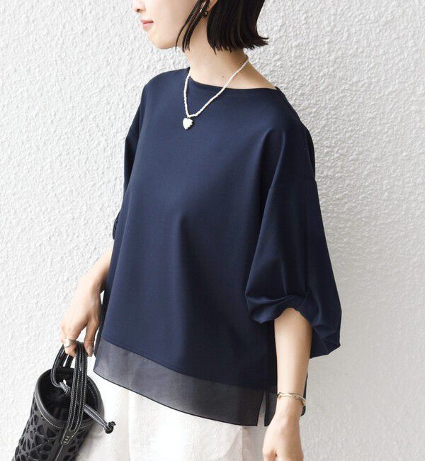 SHIPS for women「《一部追加予約》〈洗濯機可能〉袖 ツイスト デザイン シアー ドッキング TEE」|Tシャツ・カットソー|