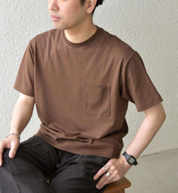 SHIPS any「SHIPS any:〈接触冷感/UVカット〉ソフト スムース リラックス ポケット Tシャツ◆」|Tシャツ・カットソー|ブラウン