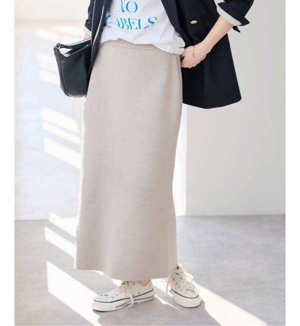 Spick and Span「ストレートニットスカート」|スカート|ベージュ A
