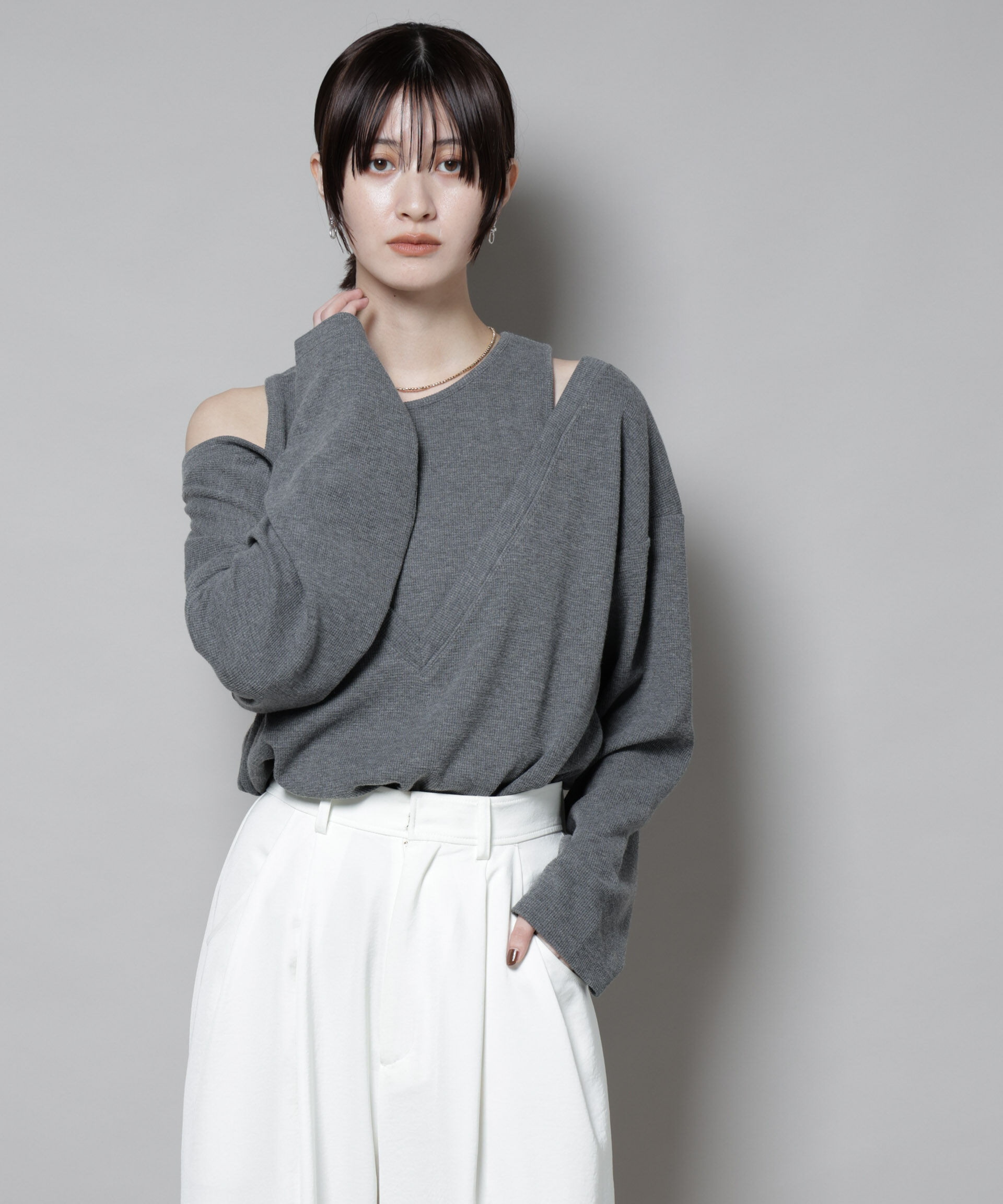 nano･universe「フェイクレイヤードワッフルカットトップス」|Tシャツ・カットソー|