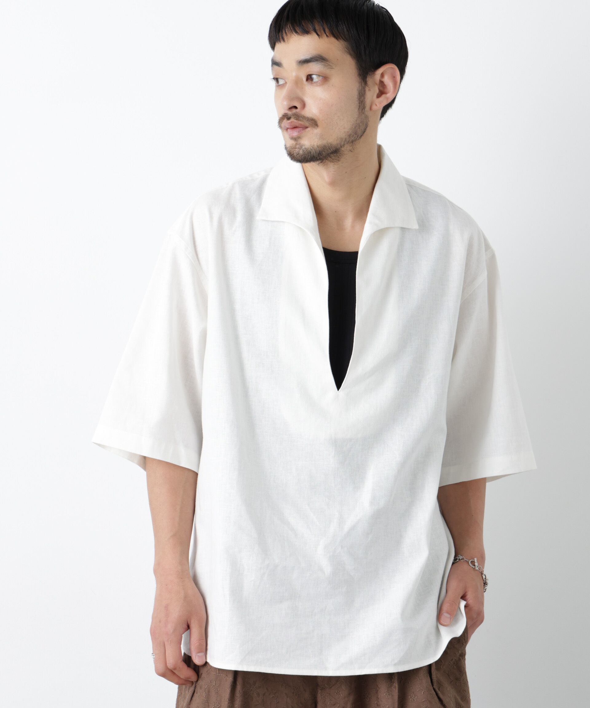 nano･universe「「FRENCH LINEN」イタリアンスキッパー半袖シャツ」|シャツ・ブラウス|