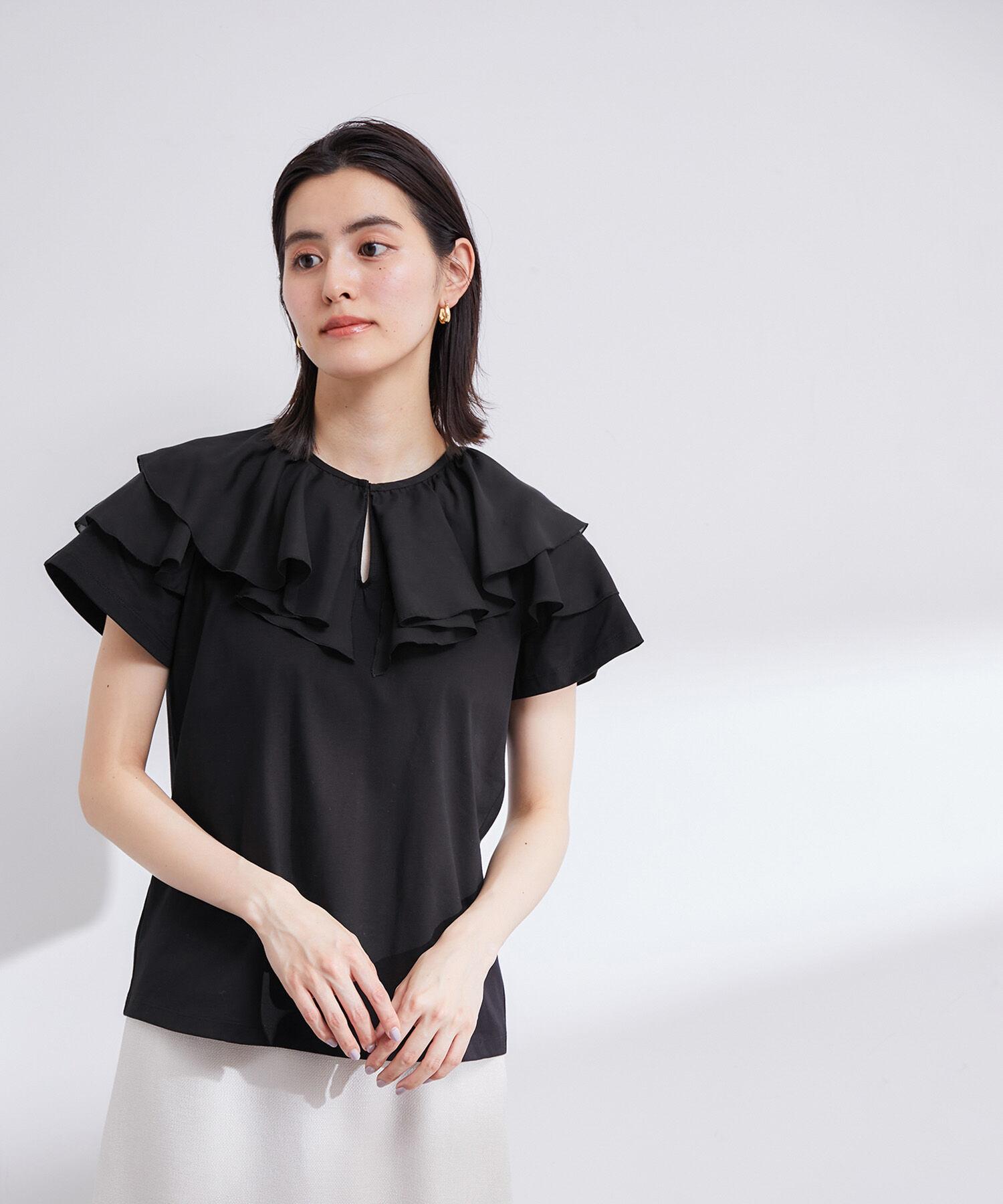 ROPE「【洗える】布帛ラッフル襟カットソー」|Tシャツ・カットソー|