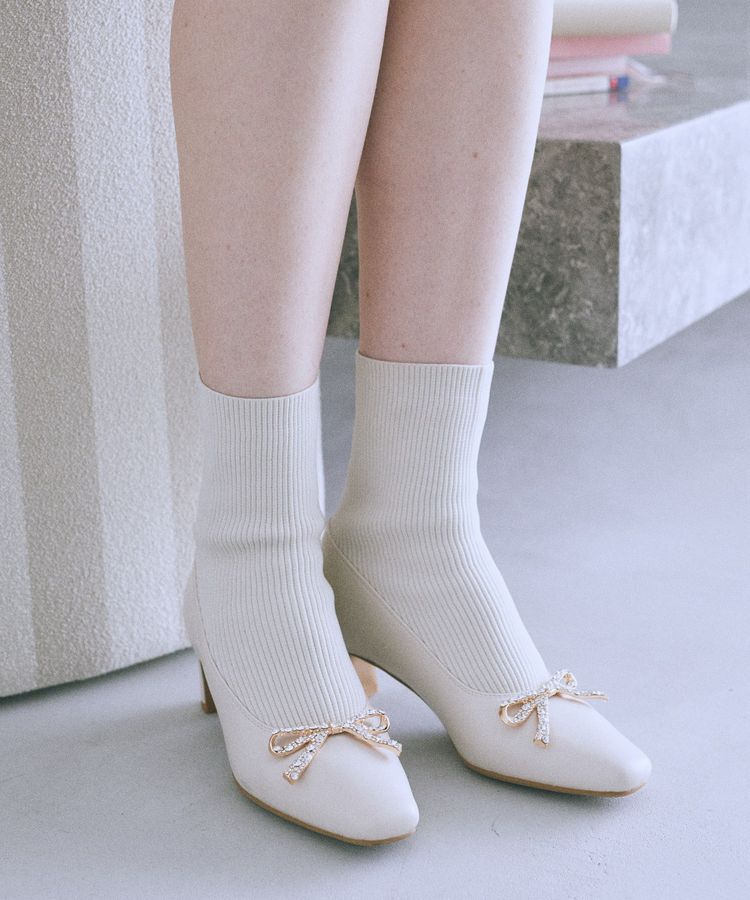 Maison de FLEUR「リボンビジューニットブーツ」|ショートブーツ|