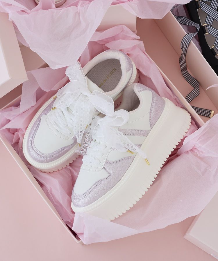Maison de FLEUR「レースリボン厚底スニーカー」|スニーカー|ライトピンク