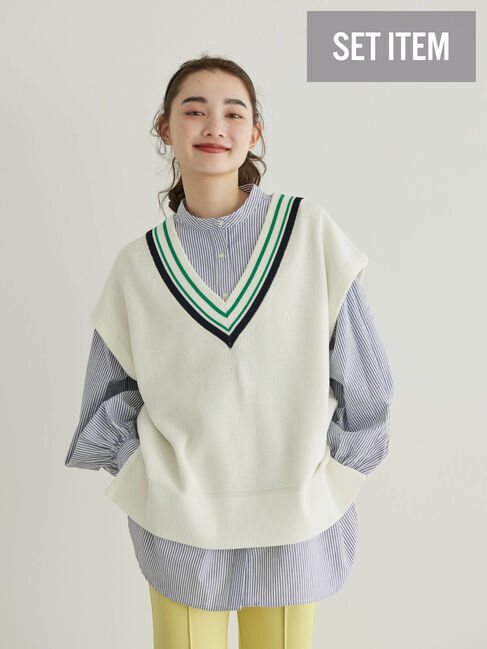 AMERICAN HOLIC「SET　ニットベスト+ボリュームスリーブシャツ」|ニット・セーター|ストライプ