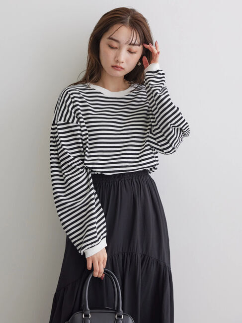 AMERICAN HOLIC「袖タックボリュームスリーブカットプルオーバー」|Tシャツ・カットソー|ボーダー