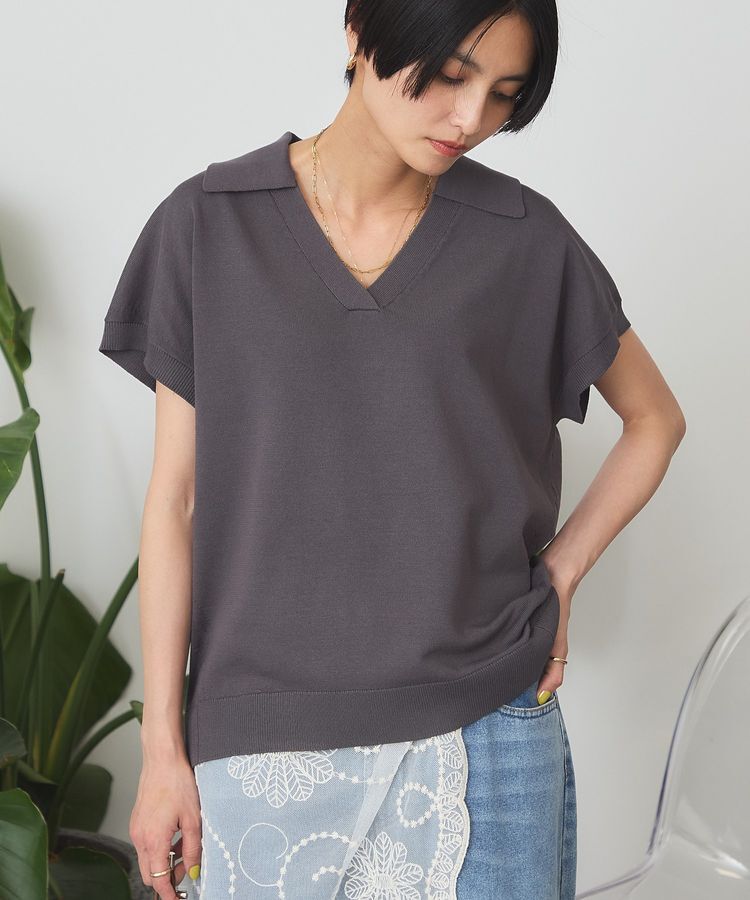 AMERICAN HOLIC「フレンチスリーブスキッパールーズニットプルオーバー」|ニット・セーター|Charcoal Gray